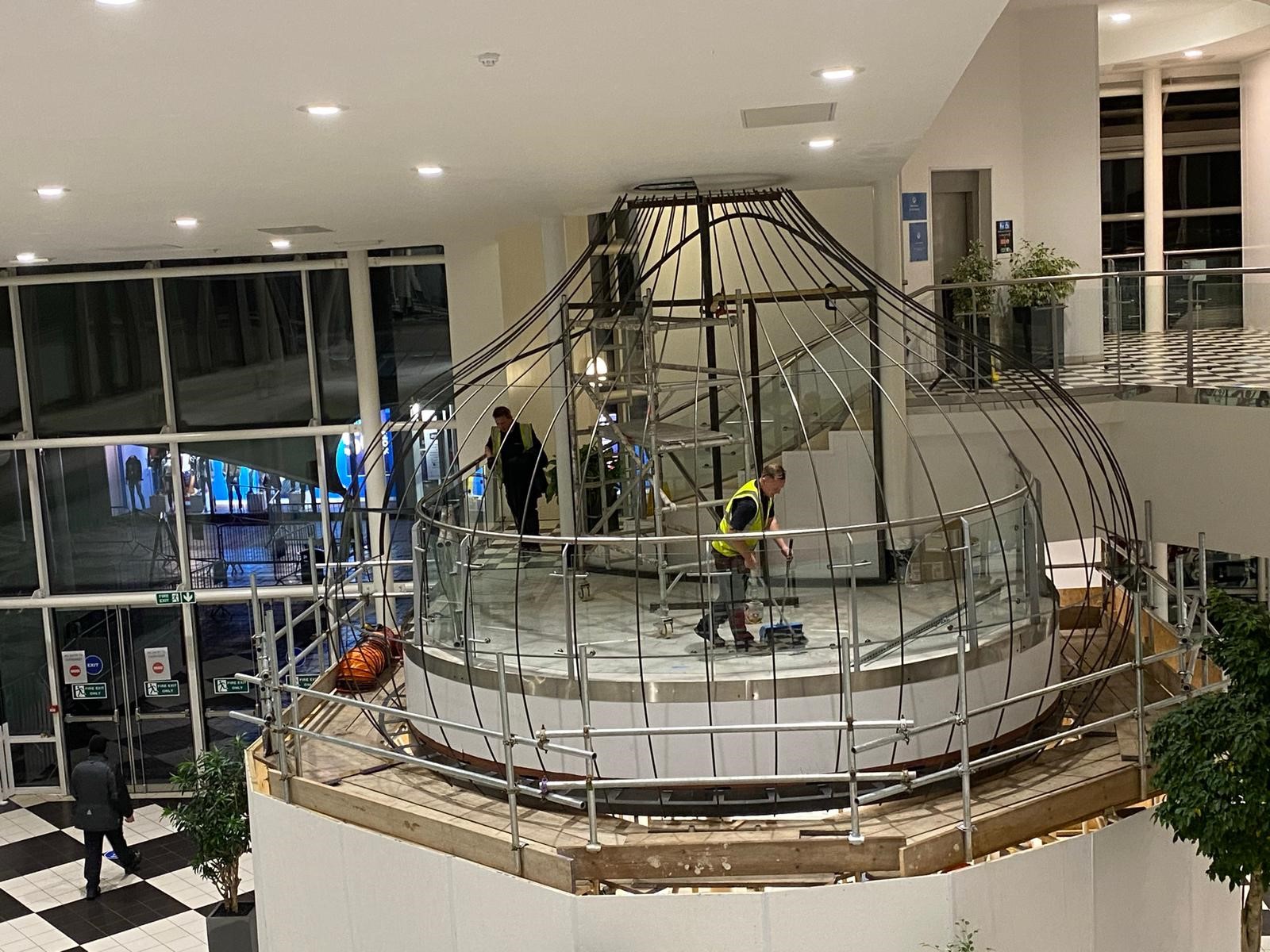 a steel architectural treehouse